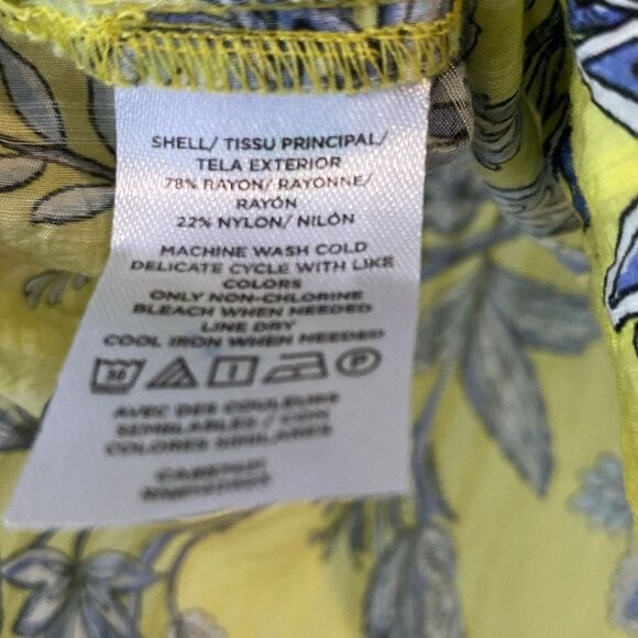 Loft Yellow with Blue Flowers Ruffle Sleeve Top Size Small - Picture 10 of 10
